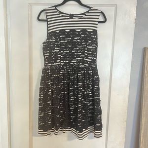 Black and White Stripe Lace Skater Dress